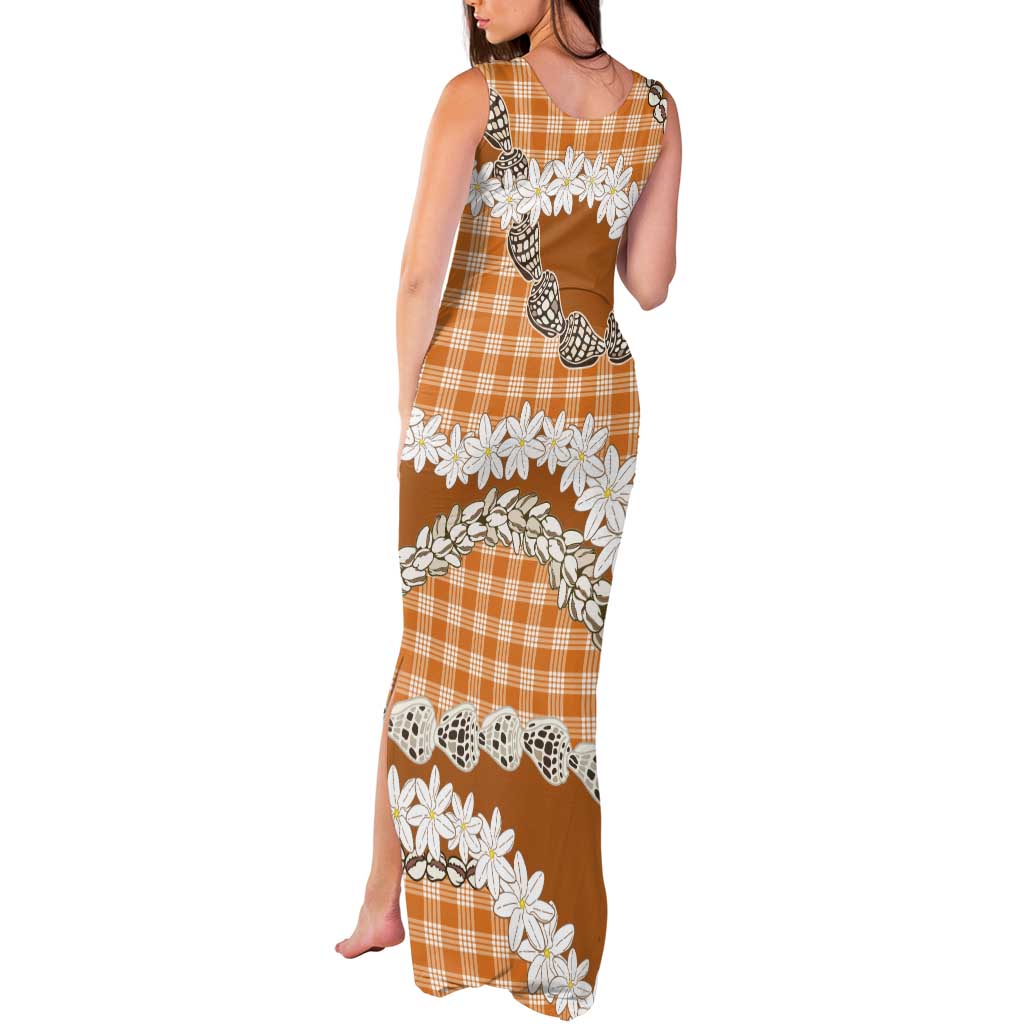 Orange Hawaii Tiare and Shell Lei Tank Maxi Dress Hawaiian Palaka Luxury Vibes - Polynesian Pride