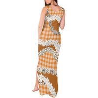 Orange Hawaii Tiare and Shell Lei Tank Maxi Dress Hawaiian Palaka Luxury Vibes - Polynesian Pride