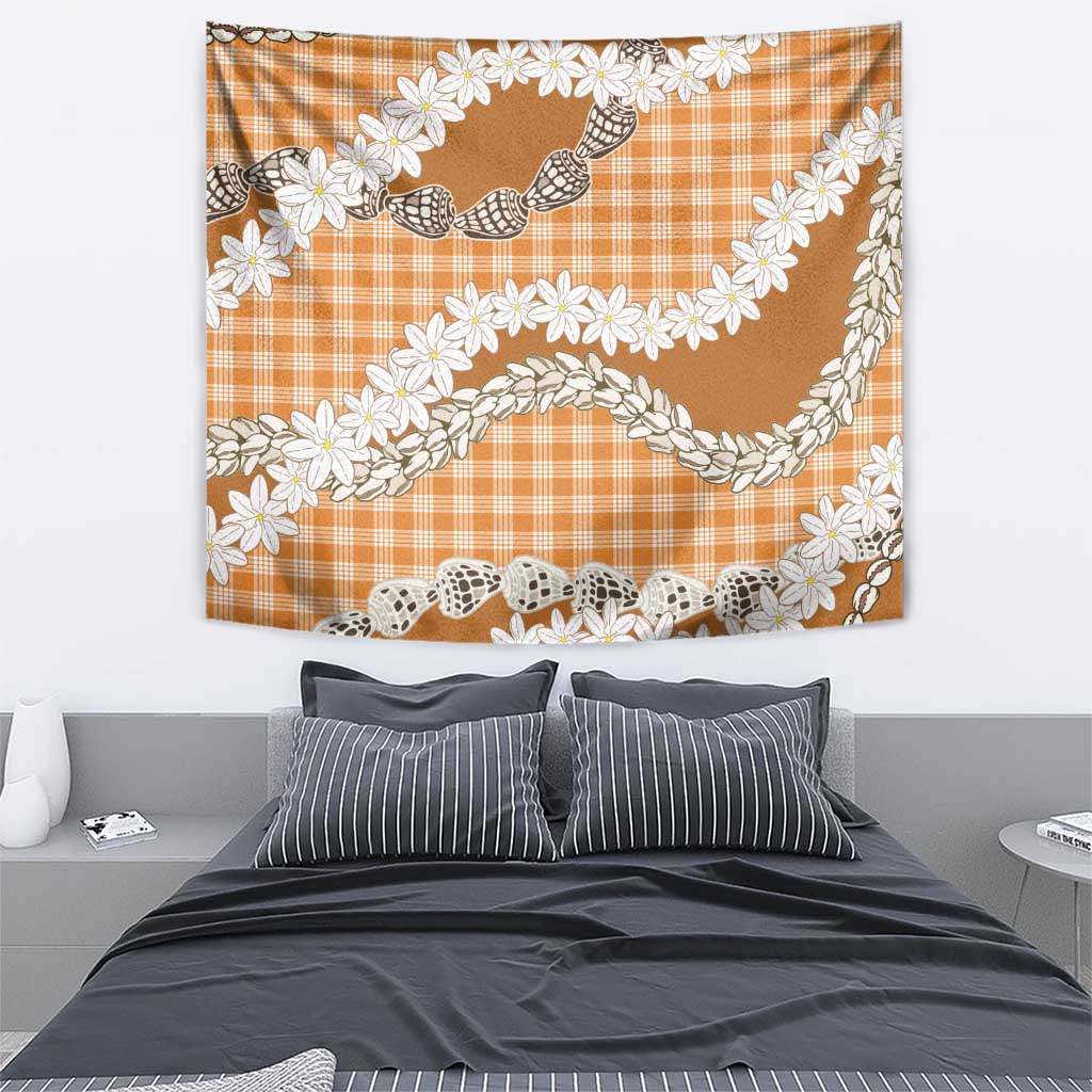 Orange Hawaii Tiare and Shell Lei Tapestry Hawaiian Palaka Luxury Vibes - Polynesian Pride