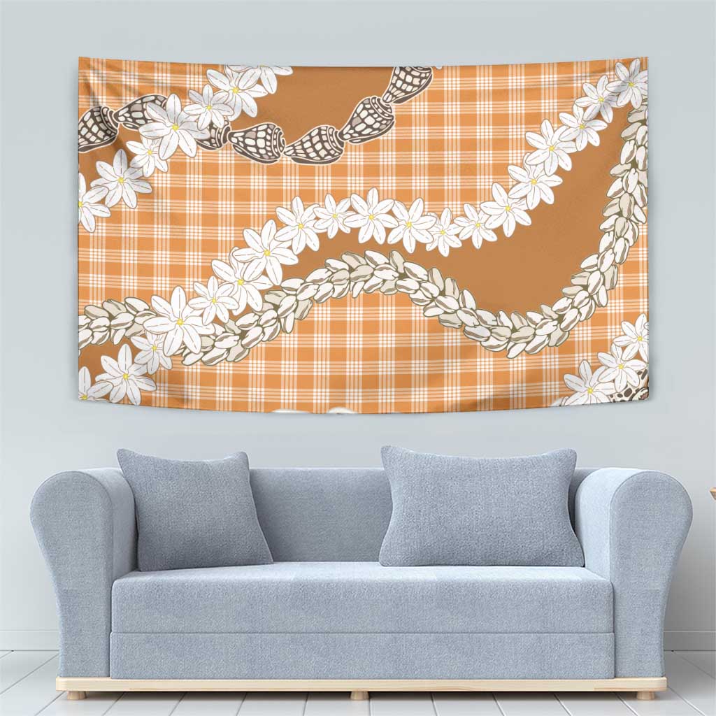 Orange Hawaii Tiare and Shell Lei Tapestry Hawaiian Palaka Luxury Vibes - Polynesian Pride