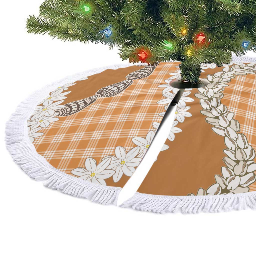 Orange Hawaii Tiare and Shell Lei Tree Skirt Hawaiian Palaka Luxury Vibes - Polynesian Pride