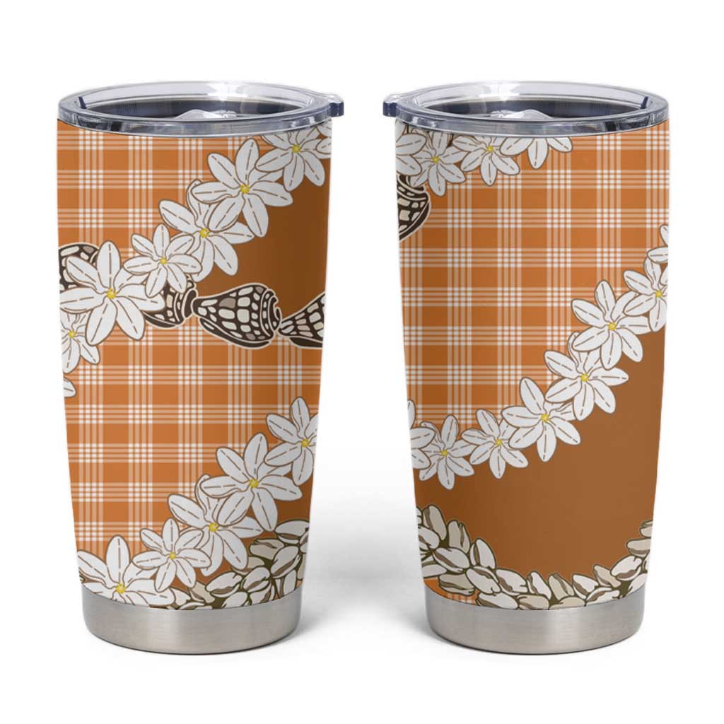 Orange Hawaii Tiare and Shell Lei Tumbler Cup Hawaiian Palaka Luxury Vibes LT14 Orange - Polynesian Pride