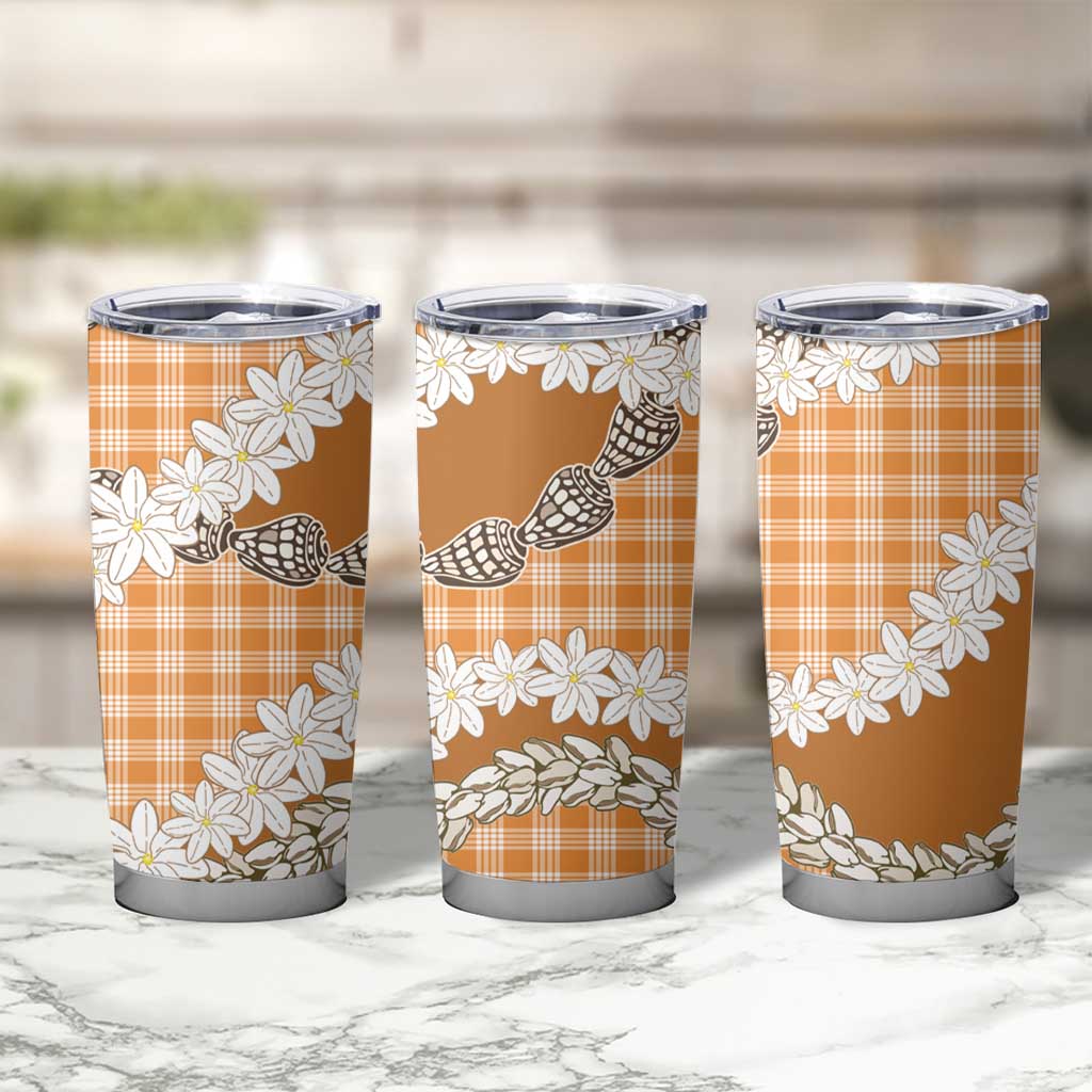 Orange Hawaii Tiare and Shell Lei Tumbler Cup Hawaiian Palaka Luxury Vibes LT14 - Polynesian Pride