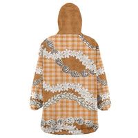 Orange Hawaii Tiare and Shell Lei Wearable Blanket Hoodie Hawaiian Palaka Luxury Vibes - Polynesian Pride