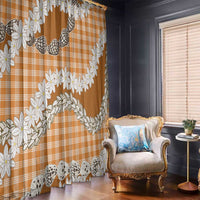 Orange Hawaii Tiare and Shell Lei Window Curtain Hawaiian Palaka Luxury Vibes - Polynesian Pride