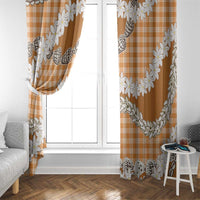 Orange Hawaii Tiare and Shell Lei Window Curtain Hawaiian Palaka Luxury Vibes - Polynesian Pride