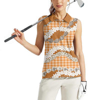 Orange Hawaii Tiare and Shell Lei Women Sleeveless Polo Shirt Hawaiian Palaka Luxury Vibes - Polynesian Pride