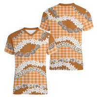 Orange Hawaii Tiare and Shell Lei Women V-Neck T-Shirt Hawaiian Palaka Luxury Vibes LT14 - Polynesian Pride