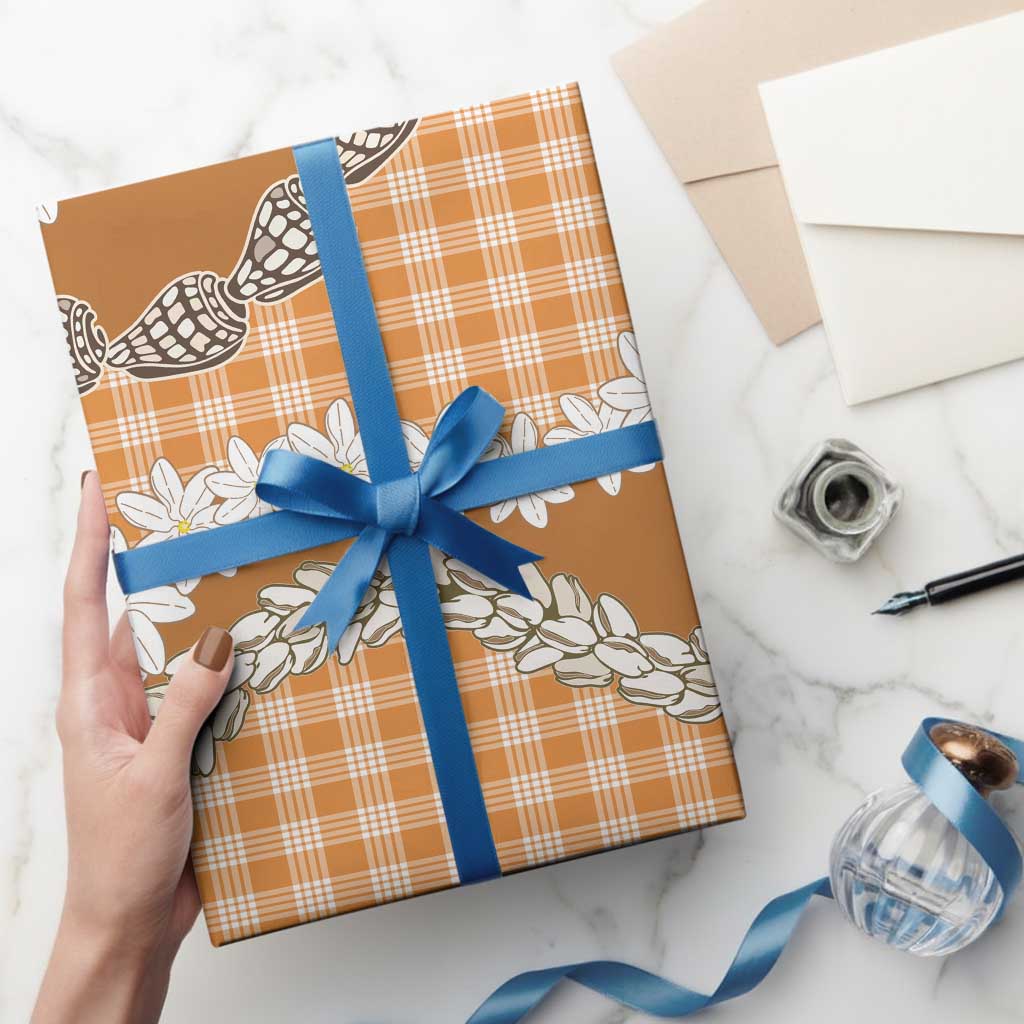 Orange Hawaii Tiare and Shell Lei Wrapping Paper Hawaiian Palaka Luxury Vibes - Polynesian Pride