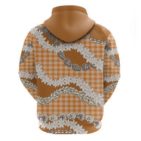 Orange Hawaii Tiare and Shell Lei Zip Hoodie Hawaiian Palaka Luxury Vibes - Polynesian Pride