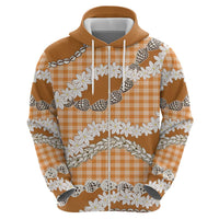 Orange Hawaii Tiare and Shell Lei Zip Hoodie Hawaiian Palaka Luxury Vibes - Polynesian Pride