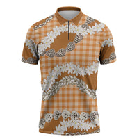 Orange Hawaii Tiare and Shell Lei Zipper Polo Shirt Hawaiian Palaka Luxury Vibes - Polynesian Pride