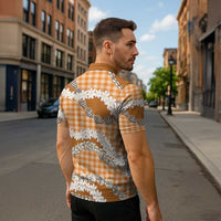 Orange Hawaii Tiare and Shell Lei Zipper Polo Shirt Hawaiian Palaka Luxury Vibes - Polynesian Pride