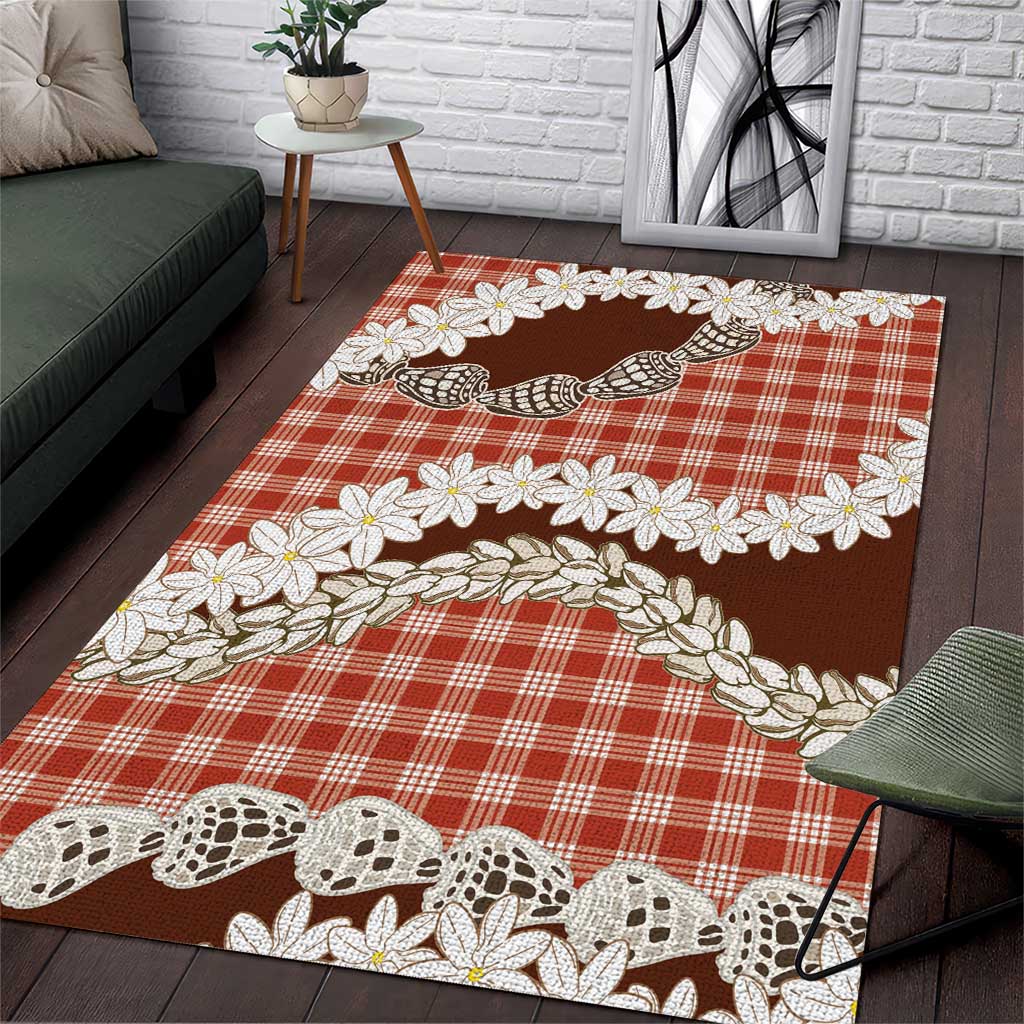Red Hawaii Tiare and Shell Lei Area Rug Hawaiian Palaka Luxury Vibes - Polynesian Pride