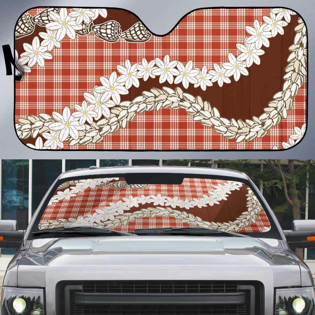 Red Hawaii Tiare and Shell Lei Auto Sun Shade Hawaiian Palaka Luxury Vibes LT14 Red - Polynesian Pride