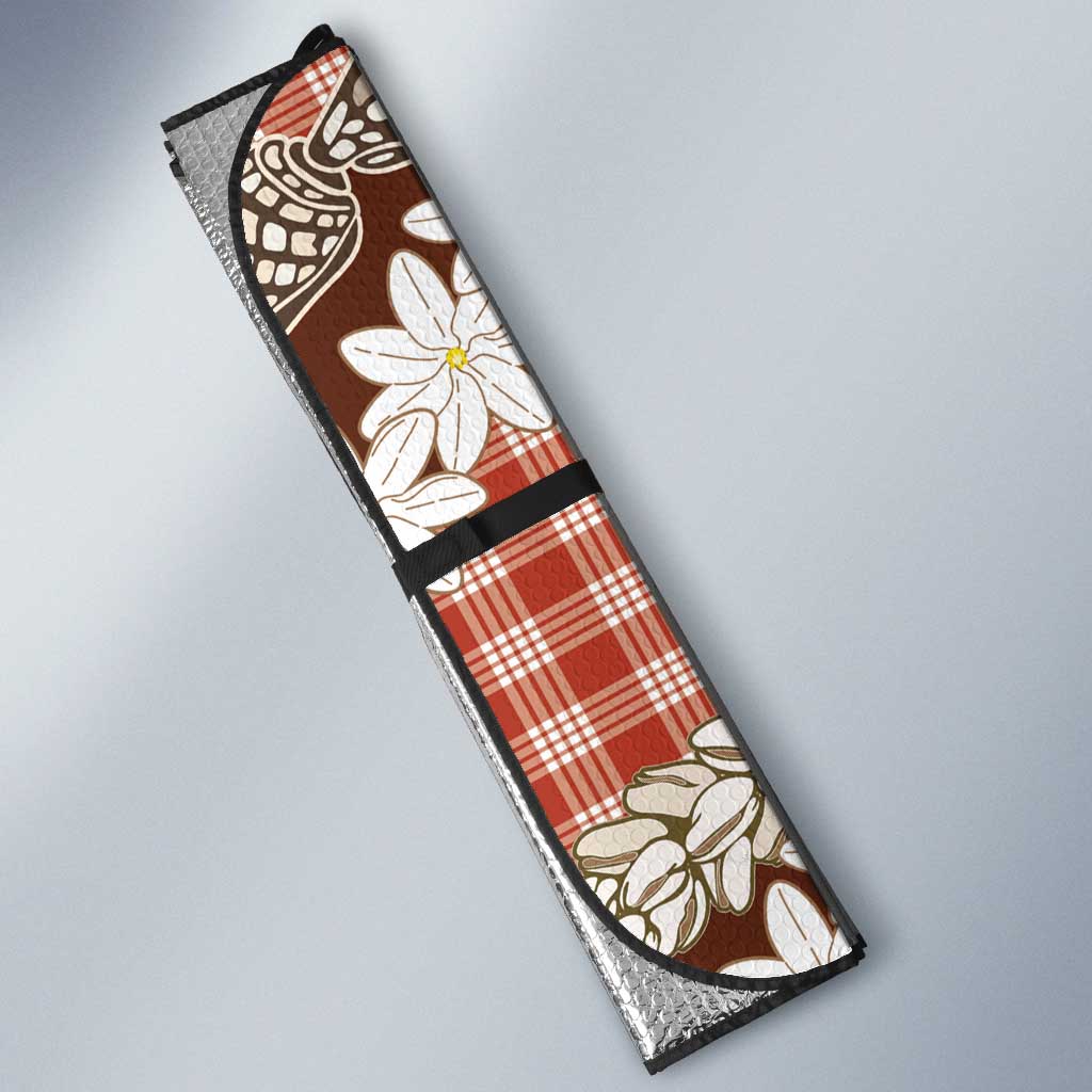 Red Hawaii Tiare and Shell Lei Auto Sun Shade Hawaiian Palaka Luxury Vibes LT14 - Polynesian Pride
