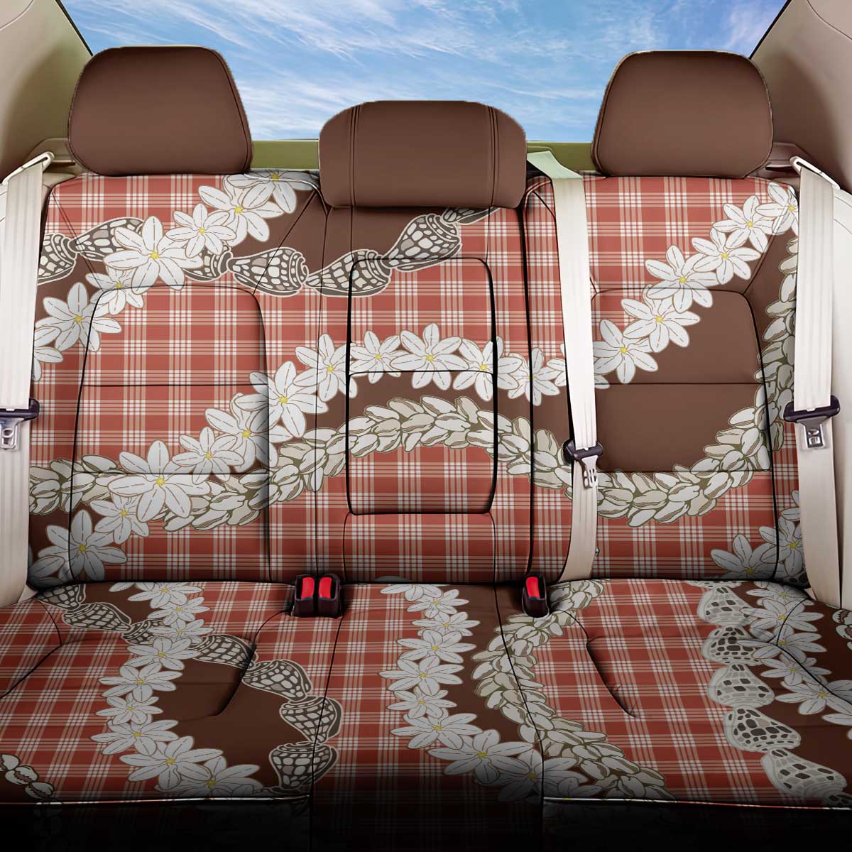 Red Hawaii Tiare and Shell Lei Back Car Seat Cover Hawaiian Palaka Luxury Vibes - Polynesian Pride
