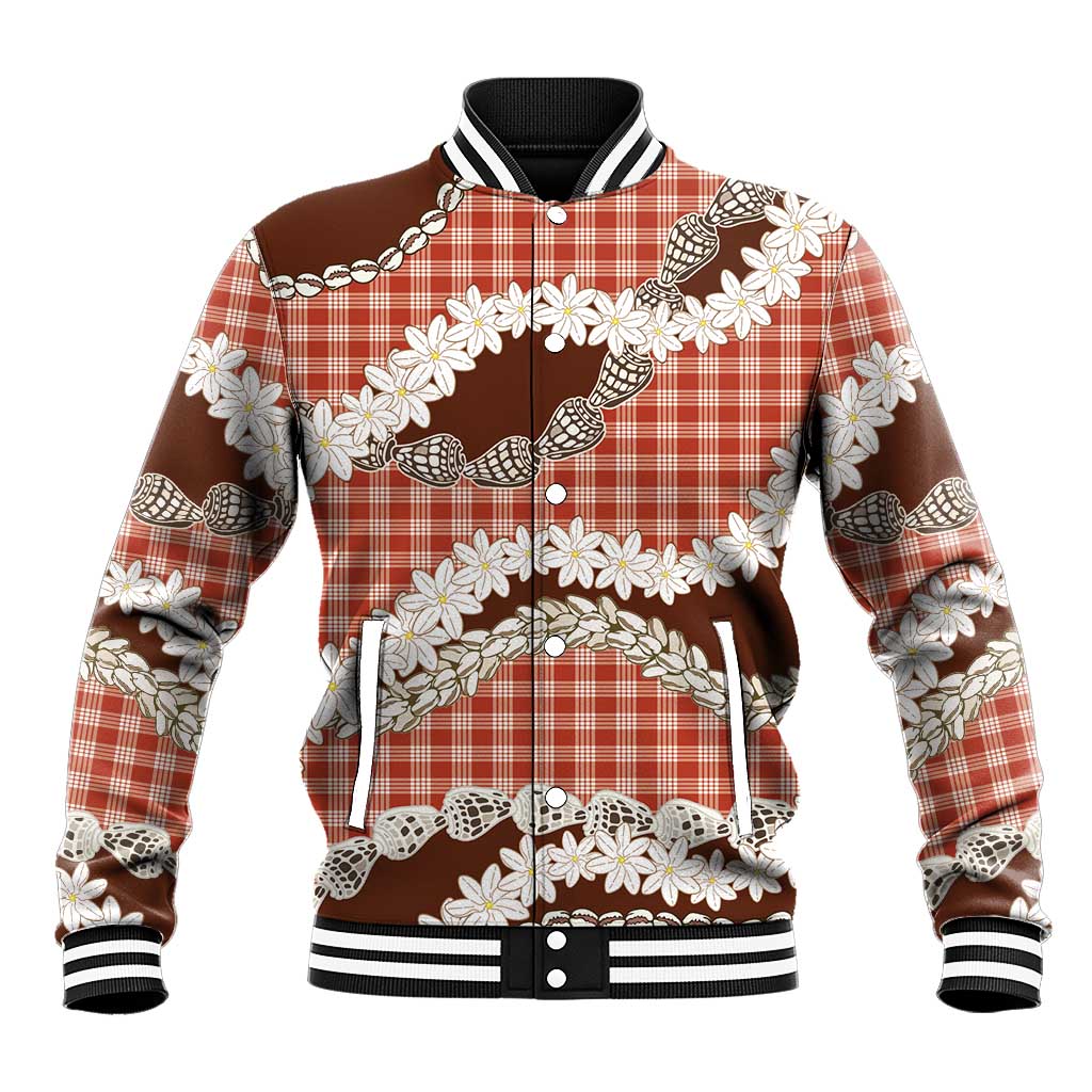 Red Hawaii Tiare and Shell Lei Baseball Jacket Hawaiian Palaka Luxury Vibes - Polynesian Pride
