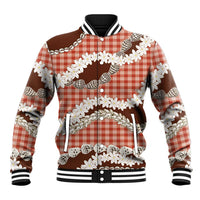 Red Hawaii Tiare and Shell Lei Baseball Jacket Hawaiian Palaka Luxury Vibes - Polynesian Pride