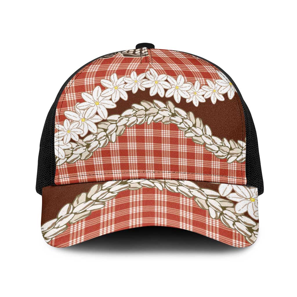 Red Hawaii Tiare and Shell Lei Baseball Net Cap Hawaiian Palaka Luxury Vibes - Polynesian Pride