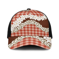 Red Hawaii Tiare and Shell Lei Baseball Net Cap Hawaiian Palaka Luxury Vibes - Polynesian Pride