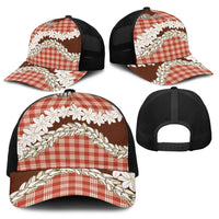 Red Hawaii Tiare and Shell Lei Baseball Net Cap Hawaiian Palaka Luxury Vibes - Polynesian Pride