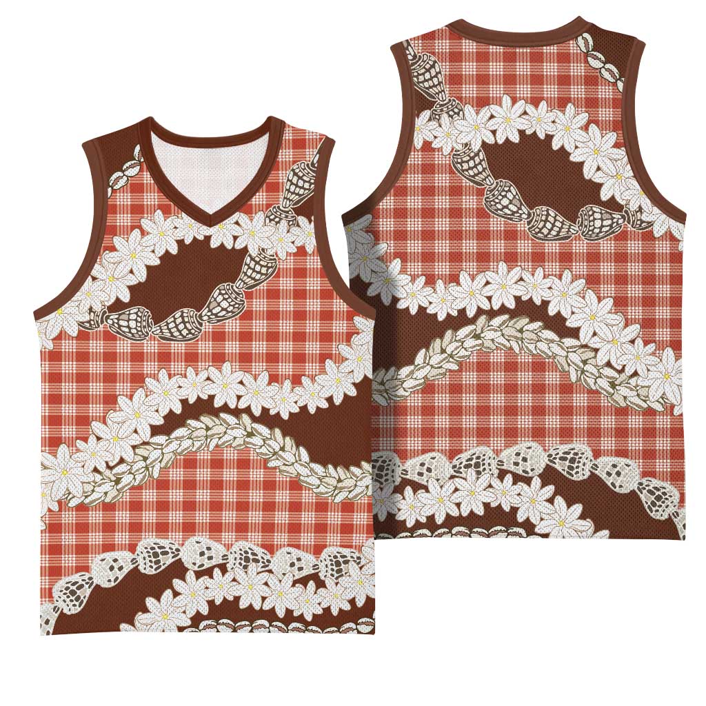 Red Hawaii Tiare and Shell Lei Basketball Jersey Hawaiian Palaka Luxury Vibes - Polynesian Pride