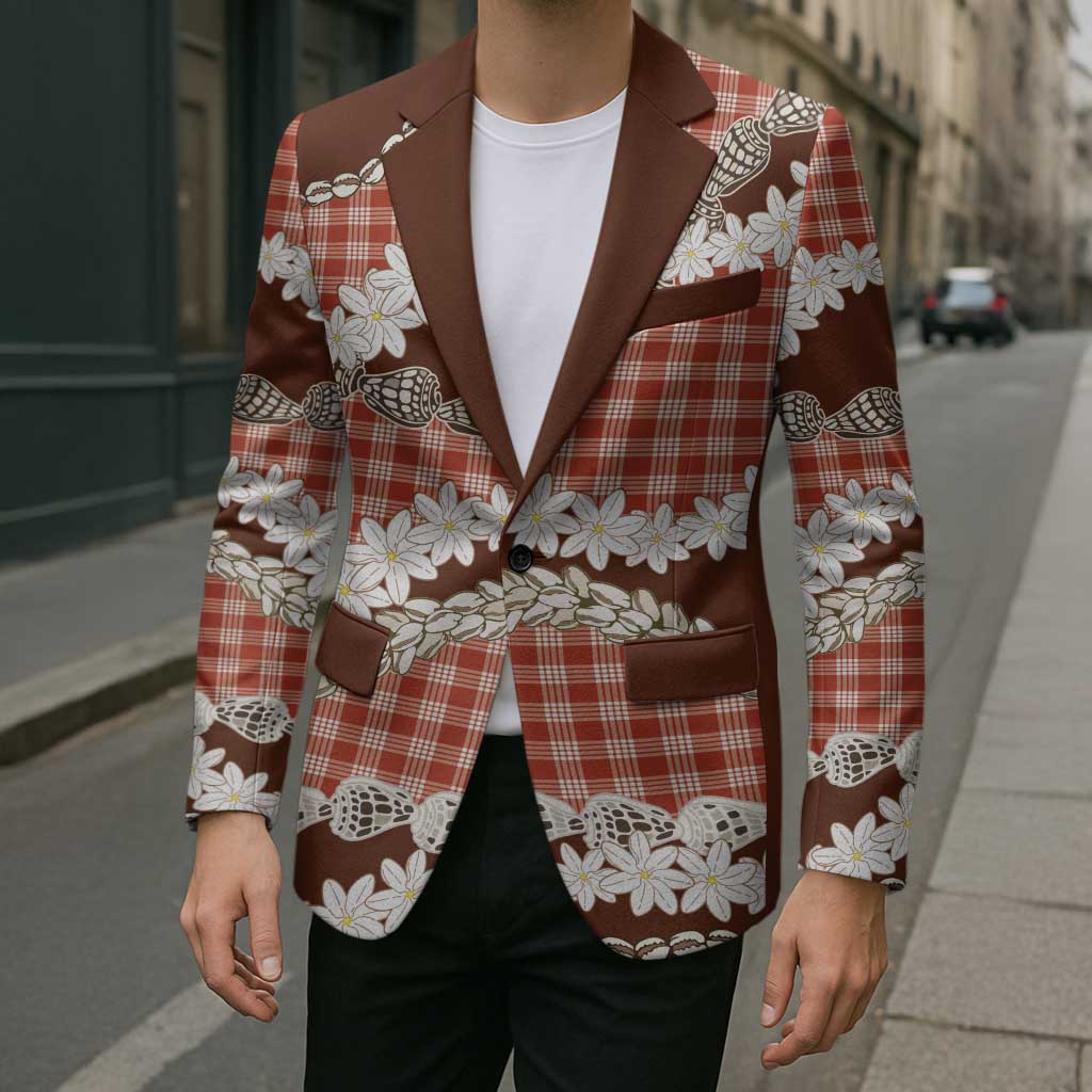Red Hawaii Tiare and Shell Lei Blazer Hawaiian Palaka Luxury Vibes - Polynesian Pride
