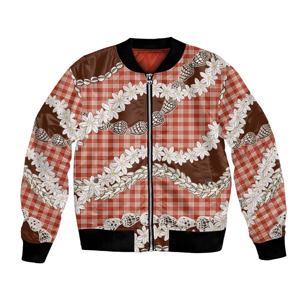 Red Hawaii Tiare and Shell Lei Bomber Jacket Hawaiian Palaka Luxury Vibes - Polynesian Pride