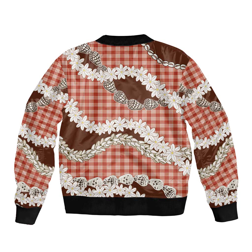 Red Hawaii Tiare and Shell Lei Bomber Jacket Hawaiian Palaka Luxury Vibes - Polynesian Pride