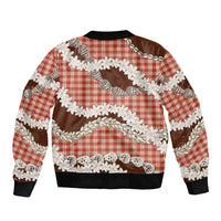 Red Hawaii Tiare and Shell Lei Bomber Jacket Hawaiian Palaka Luxury Vibes - Polynesian Pride