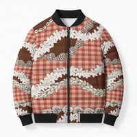 Red Hawaii Tiare and Shell Lei Bomber Puffer Jacket Hawaiian Palaka Luxury Vibes - Polynesian Pride