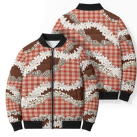 Red Hawaii Tiare and Shell Lei Bomber Puffer Jacket Hawaiian Palaka Luxury Vibes - Polynesian Pride
