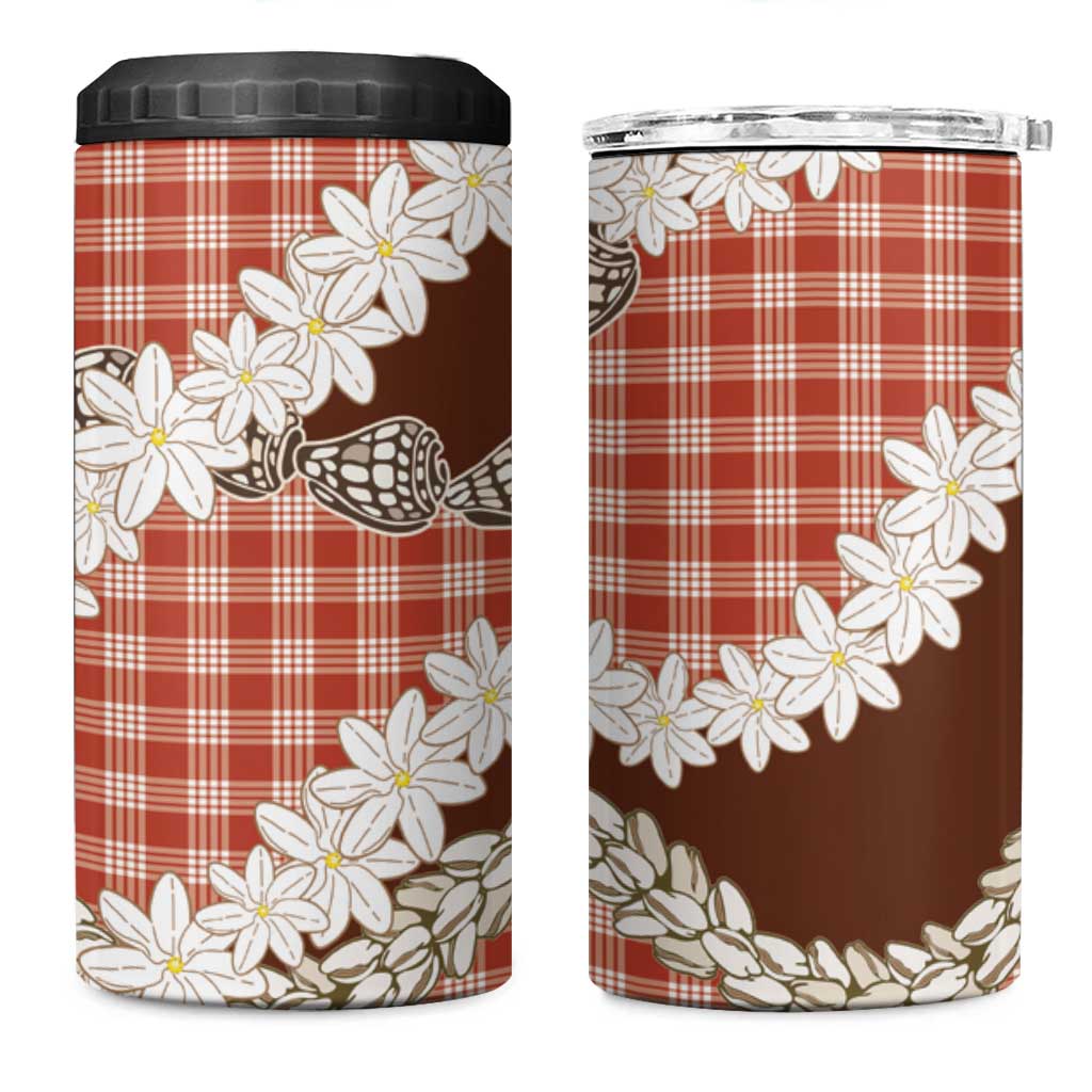 Red Hawaii Tiare and Shell Lei 4 in 1 Can Cooler Tumbler Hawaiian Palaka Luxury Vibes LT14 One Size: 16 oz Red - Polynesian Pride