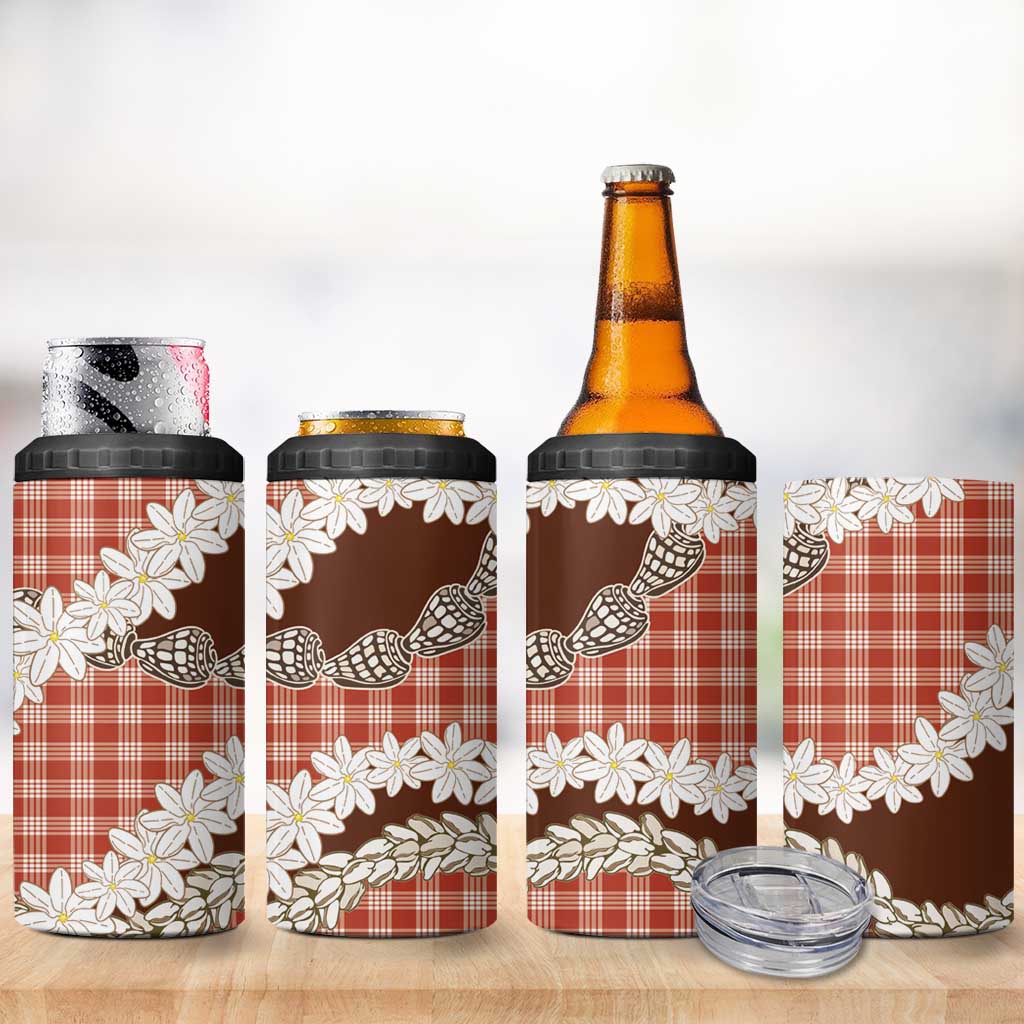 Red Hawaii Tiare and Shell Lei 4 in 1 Can Cooler Tumbler Hawaiian Palaka Luxury Vibes LT14 - Polynesian Pride