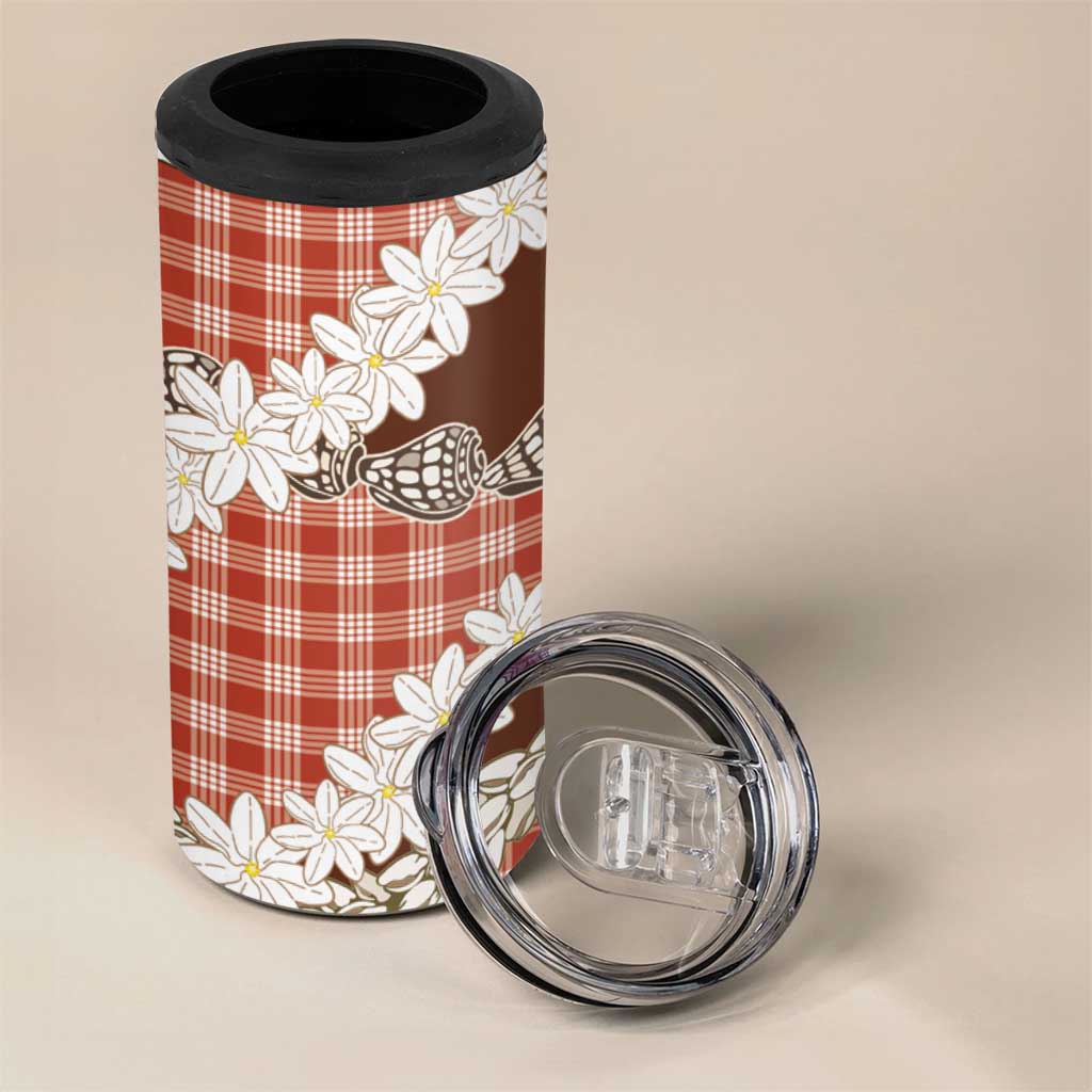 Red Hawaii Tiare and Shell Lei 4 in 1 Can Cooler Tumbler Hawaiian Palaka Luxury Vibes LT14 - Polynesian Pride