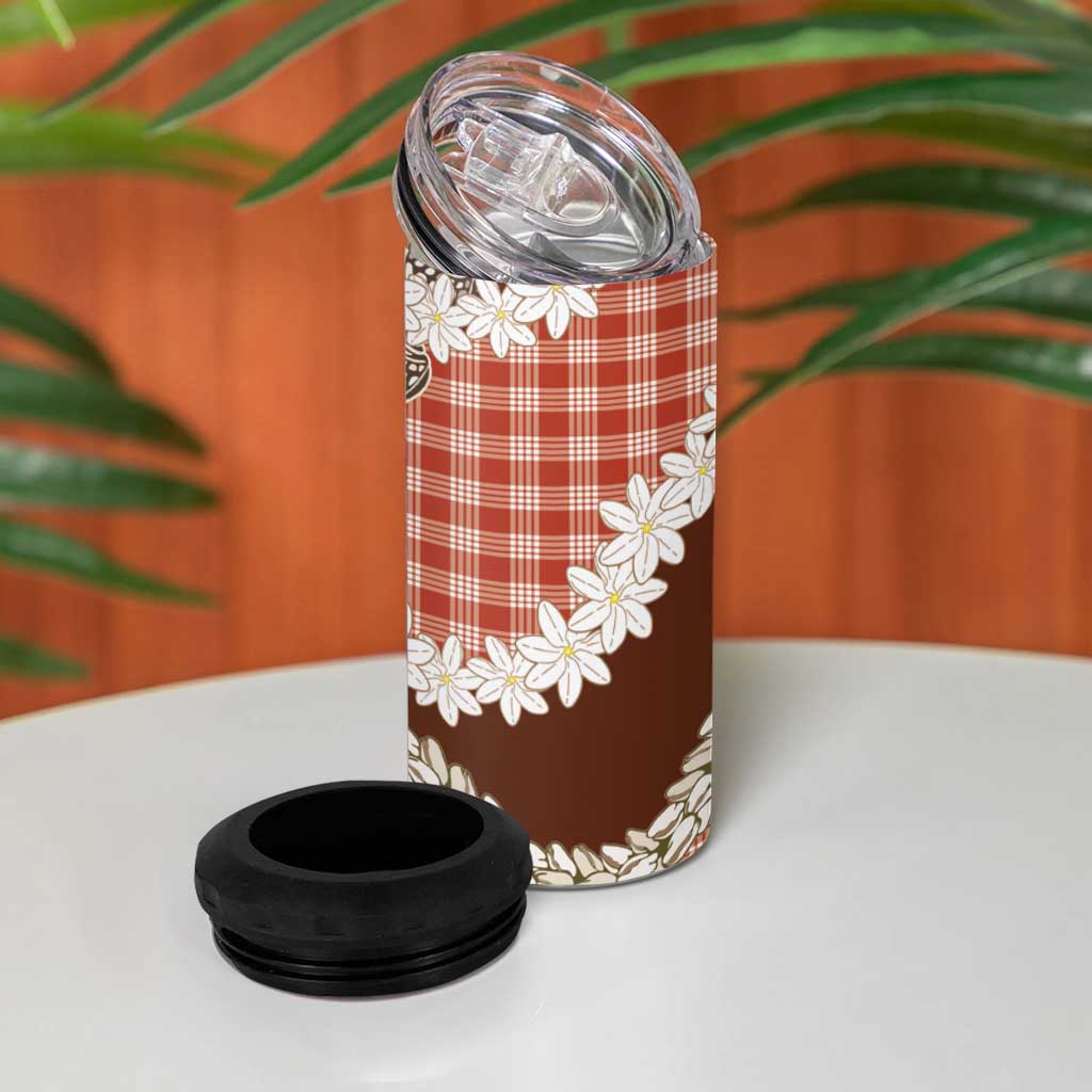 Red Hawaii Tiare and Shell Lei 4 in 1 Can Cooler Tumbler Hawaiian Palaka Luxury Vibes LT14 - Polynesian Pride