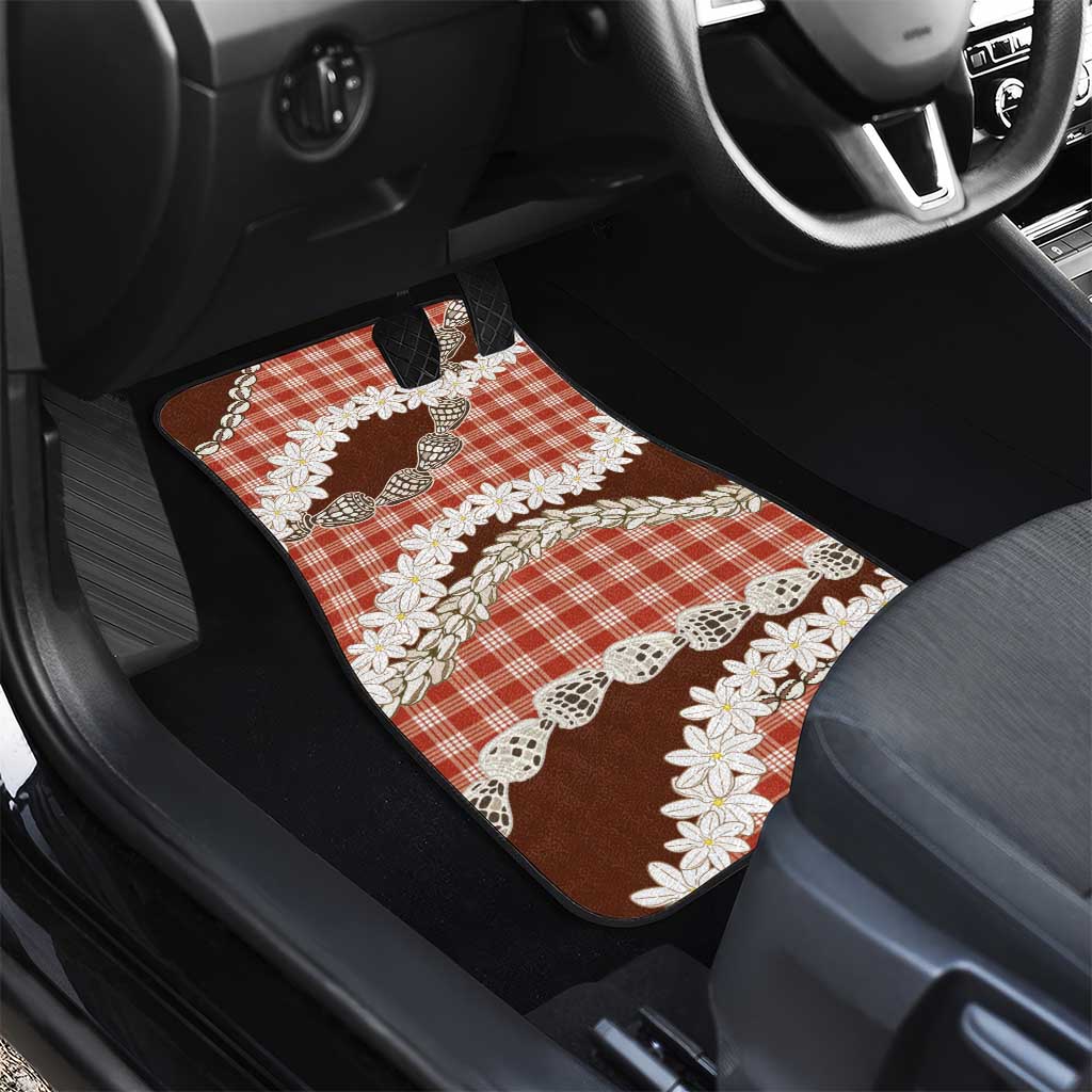 Red Hawaii Tiare and Shell Lei Car Mats Hawaiian Palaka Luxury Vibes - Polynesian Pride