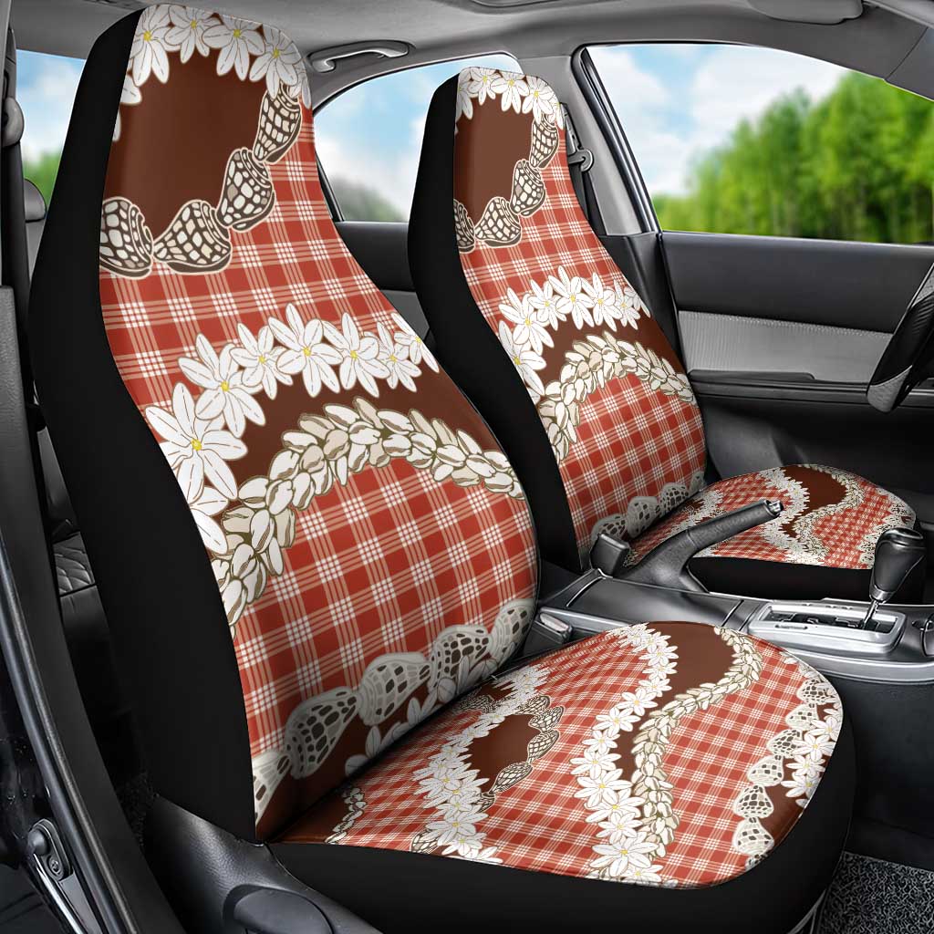 Red Hawaii Tiare and Shell Lei Car Seat Cover Hawaiian Palaka Luxury Vibes - Polynesian Pride
