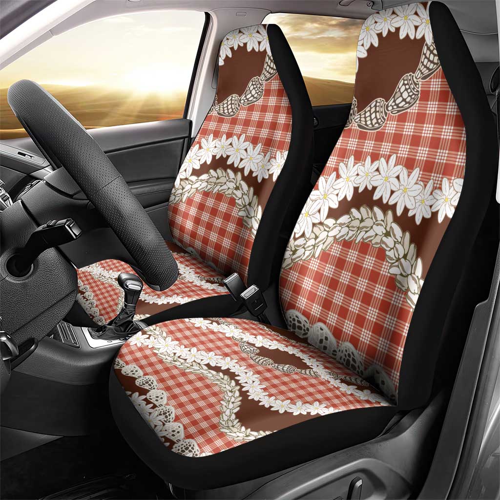 Red Hawaii Tiare and Shell Lei Car Seat Cover Hawaiian Palaka Luxury Vibes - Polynesian Pride