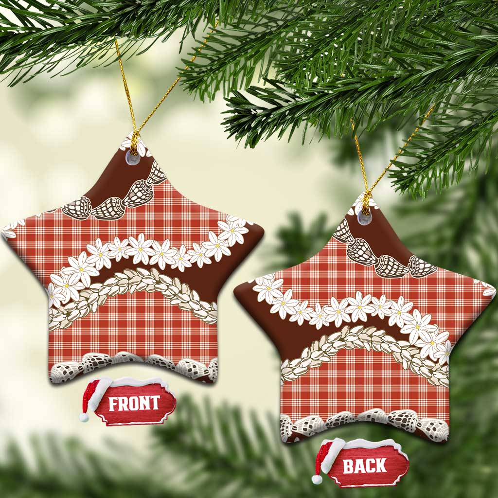 Red Hawaii Tiare and Shell Lei Ceramic Ornament Hawaiian Palaka Luxury Vibes - Polynesian Pride