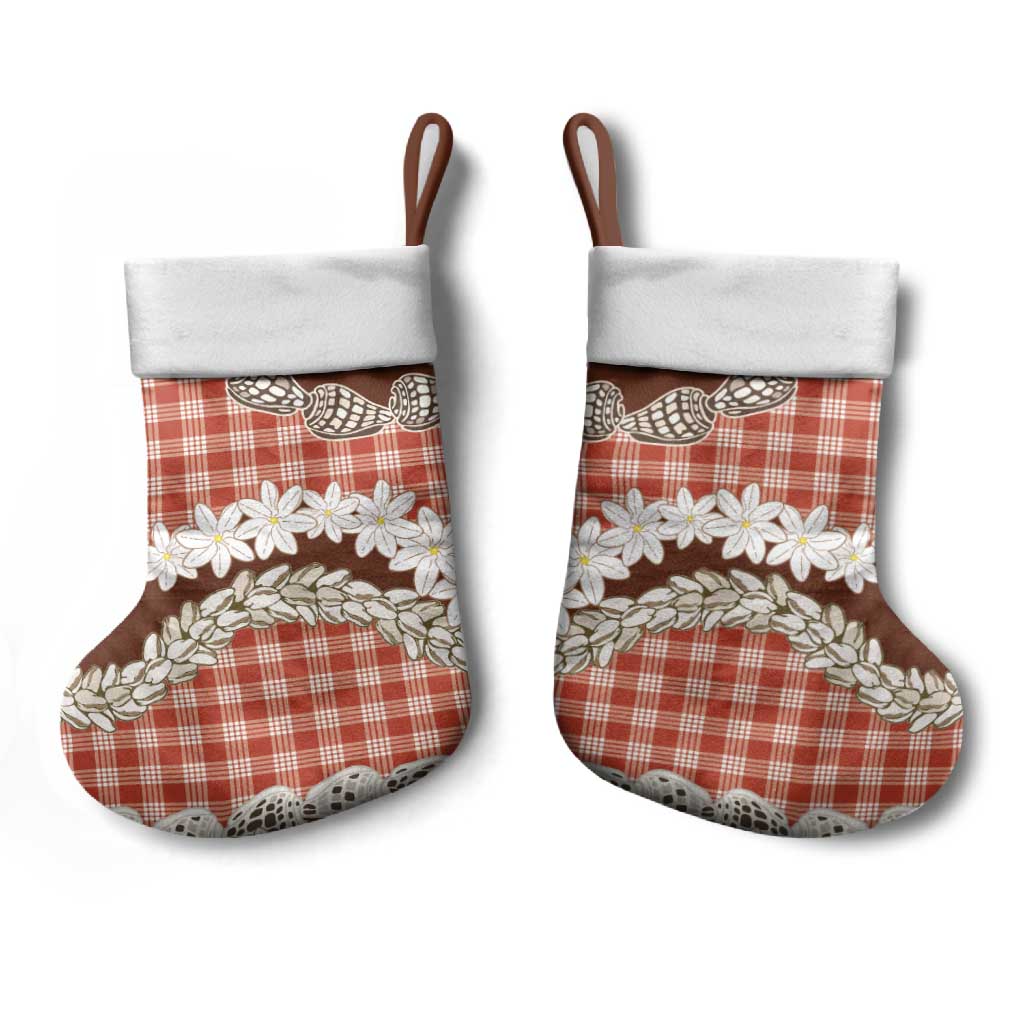 Red Hawaii Tiare and Shell Lei Christmas Stocking Hawaiian Palaka Luxury Vibes - Polynesian Pride