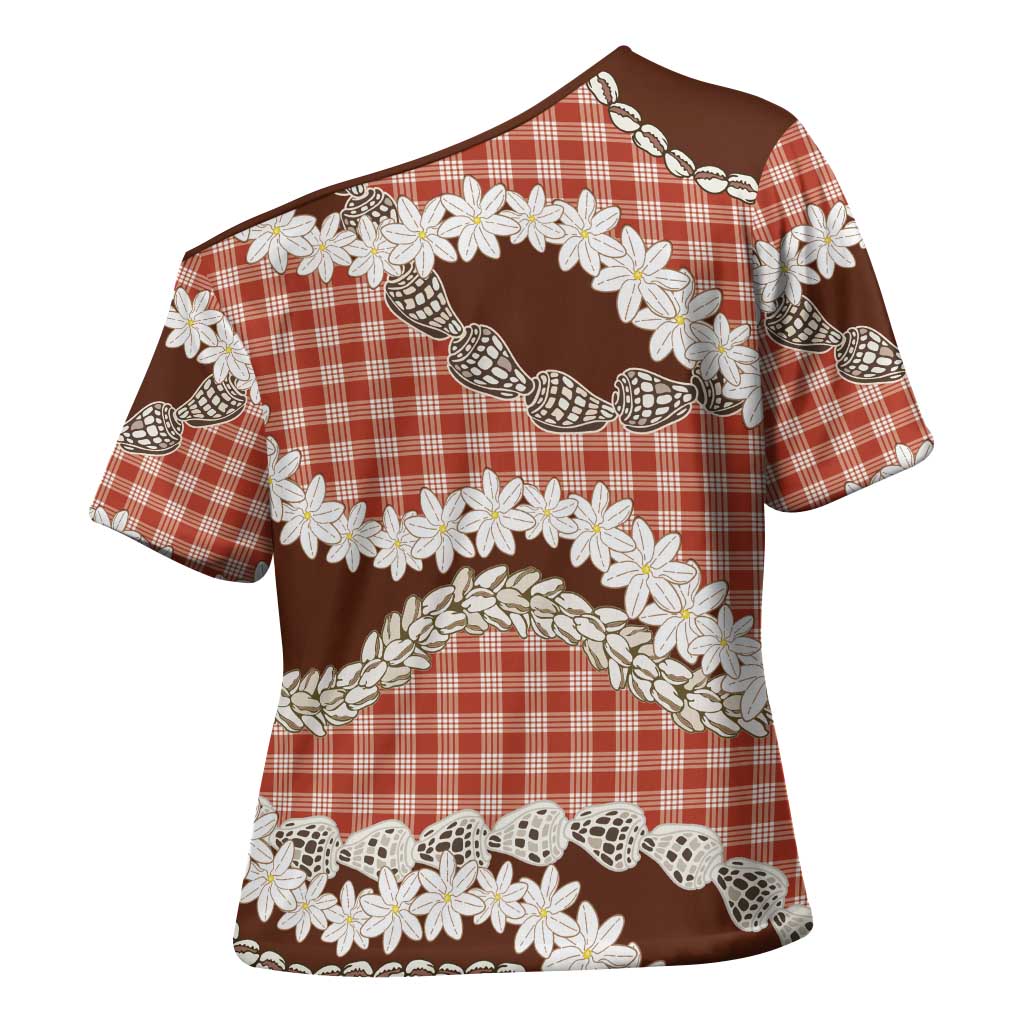 Red Hawaii Tiare and Shell Lei Cross Shoulder Shirt Hawaiian Palaka Luxury Vibes LT14 - Polynesian Pride