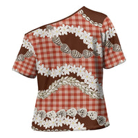 Red Hawaii Tiare and Shell Lei Cross Shoulder Shirt Hawaiian Palaka Luxury Vibes LT14 - Polynesian Pride