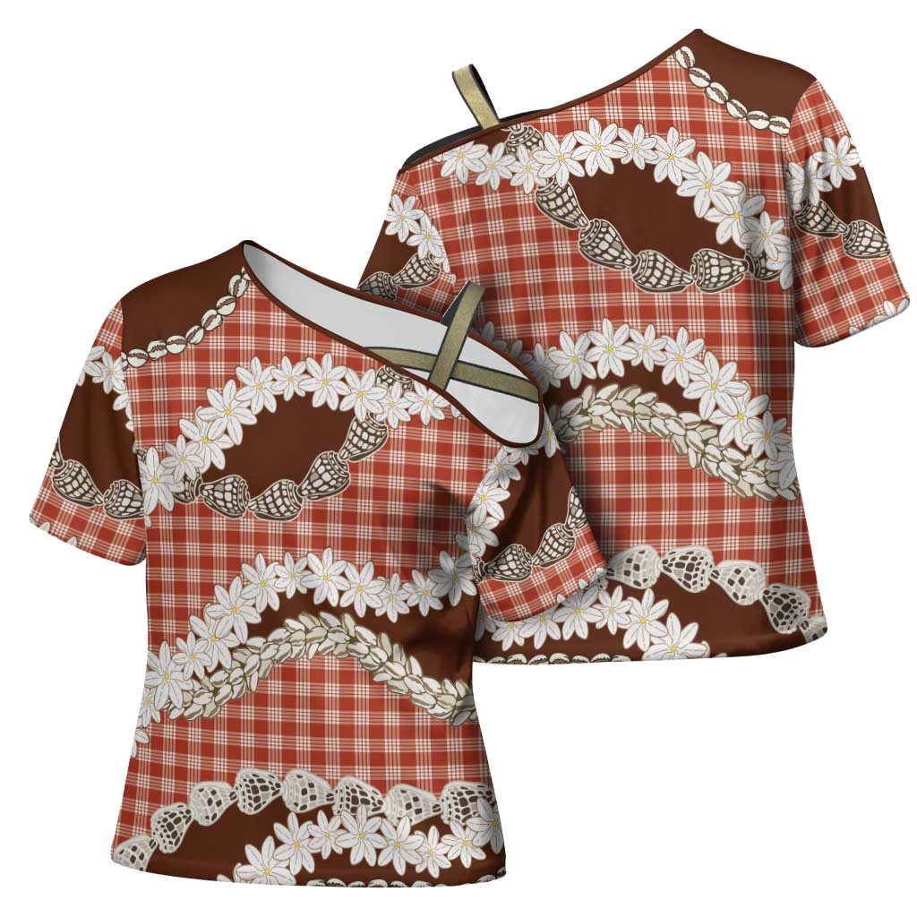 Red Hawaii Tiare and Shell Lei Cross Shoulder Shirt Hawaiian Palaka Luxury Vibes LT14 - Polynesian Pride