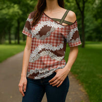 Red Hawaii Tiare and Shell Lei Cross Shoulder Shirt Hawaiian Palaka Luxury Vibes LT14 - Polynesian Pride