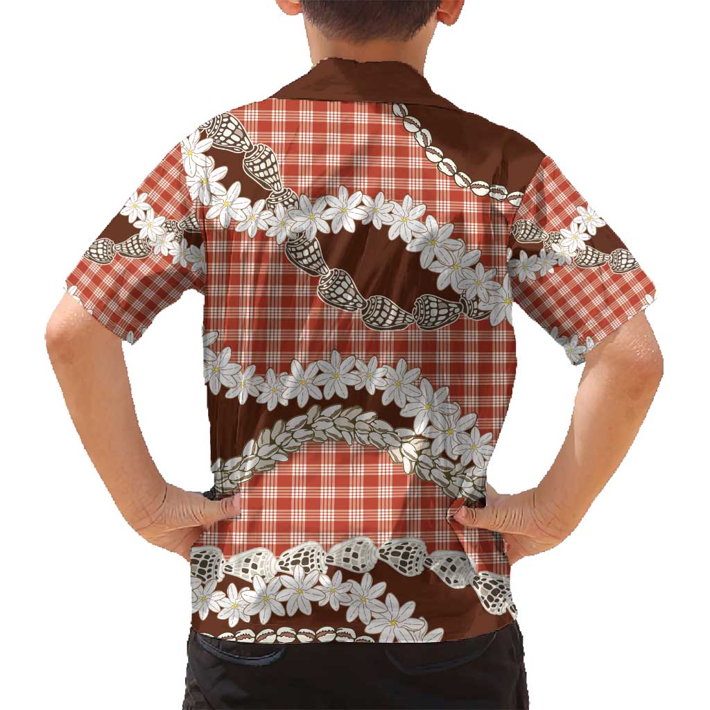 Red Hawaii Tiare and Shell Lei Family Matching Long Sleeve Bodycon Dress and Hawaiian Shirt Hawaiian Palaka Luxury Vibes - Polynesian Pride