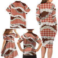 Red Hawaii Tiare and Shell Lei Family Matching Long Sleeve Bodycon Dress and Hawaiian Shirt Hawaiian Palaka Luxury Vibes - Polynesian Pride