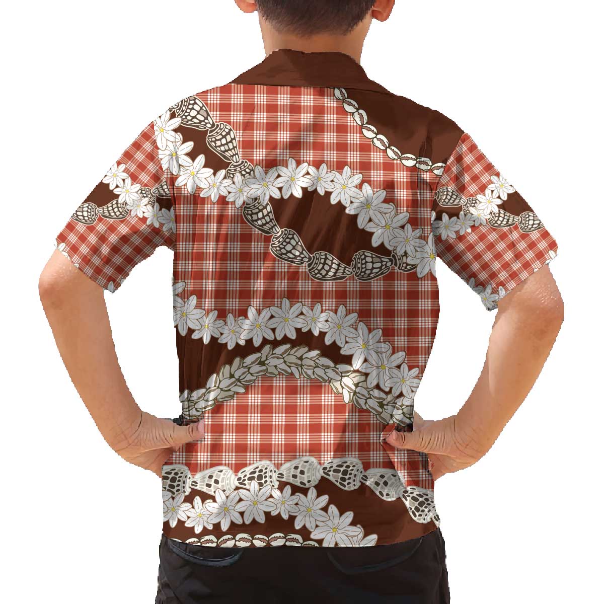 Red Hawaii Tiare and Shell Lei Family Matching Off The Shoulder Long Sleeve Dress and Hawaiian Shirt Hawaiian Palaka Luxury Vibes - Polynesian Pride