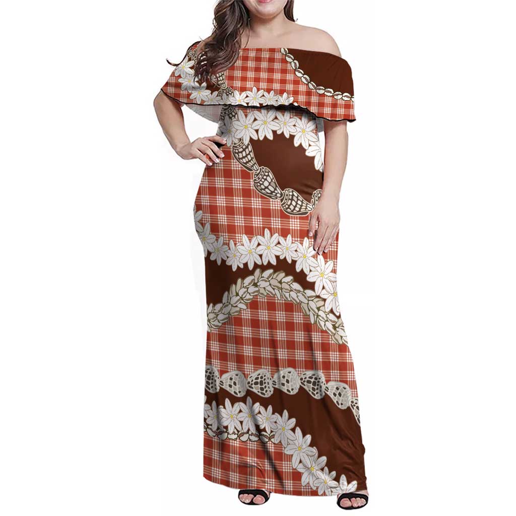 Red Hawaii Tiare and Shell Lei Family Matching Off Shoulder Maxi Dress and Hawaiian Shirt Hawaiian Palaka Luxury Vibes - Polynesian Pride